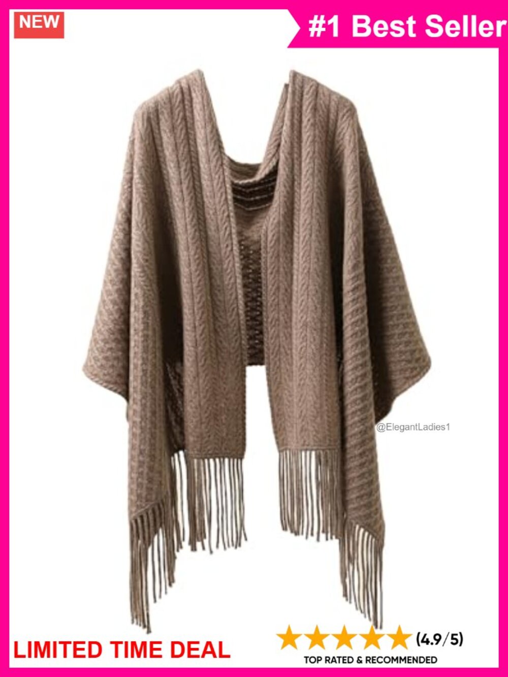 100% Pure Cashmere Scarf Shawl Wrap Tassel Cable Knit Women